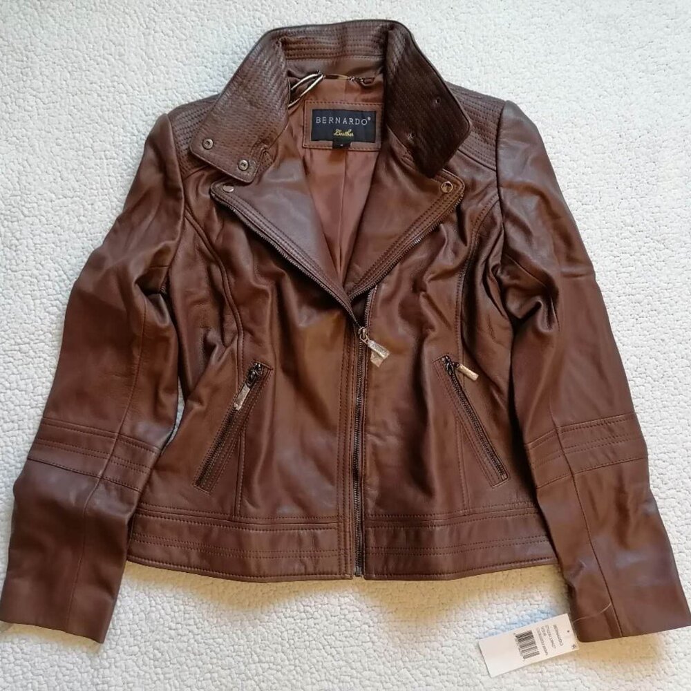 Bernardo Women’s Jacket Relaxed Genuine Leather Jacket In Saddle Brown, Size M